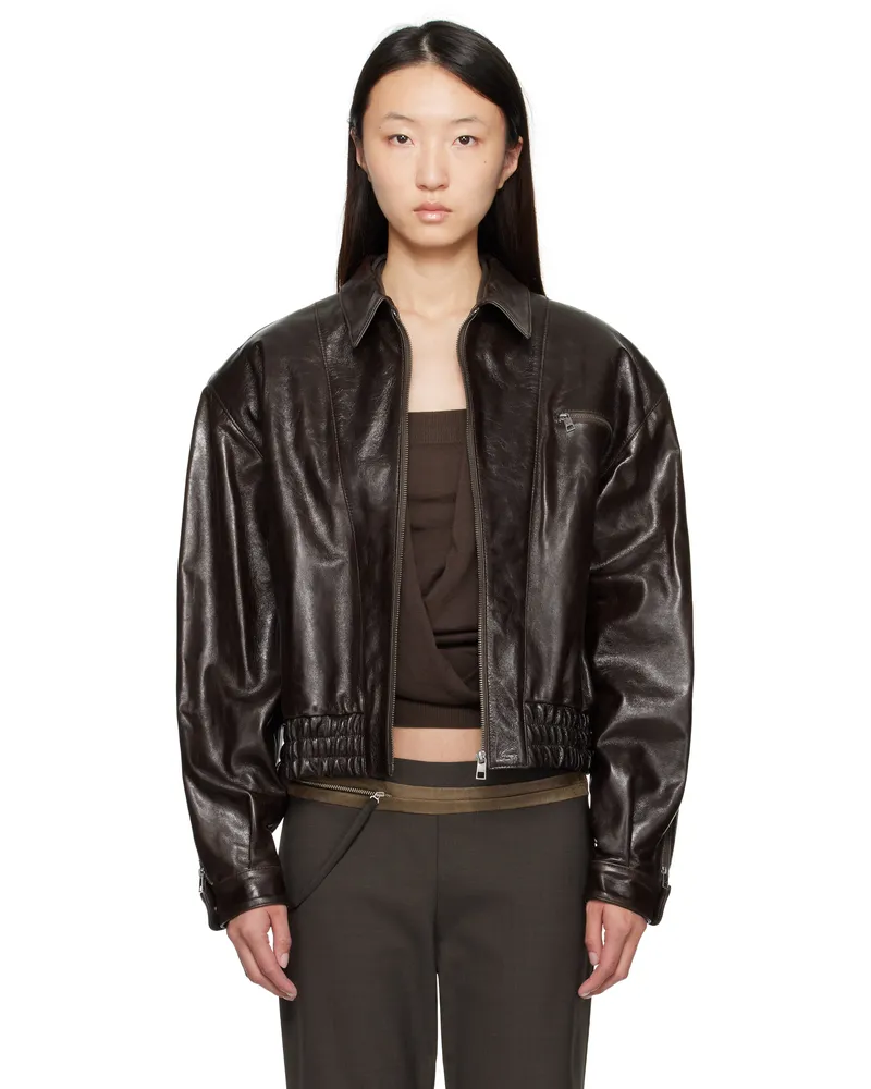 Paloma Wool Brown Mini Lora Leather Jacket 326