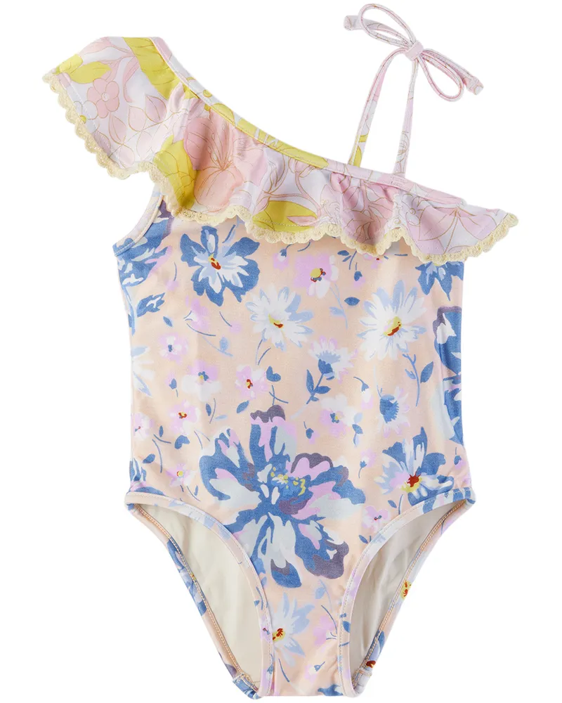 Zimmermann Kids Multicolor Pop Trim Frill Swimsuit Pink