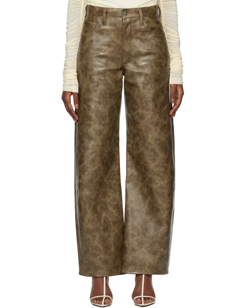 AGOLDE Brown Low Curve Recycled Leather Pants Moss