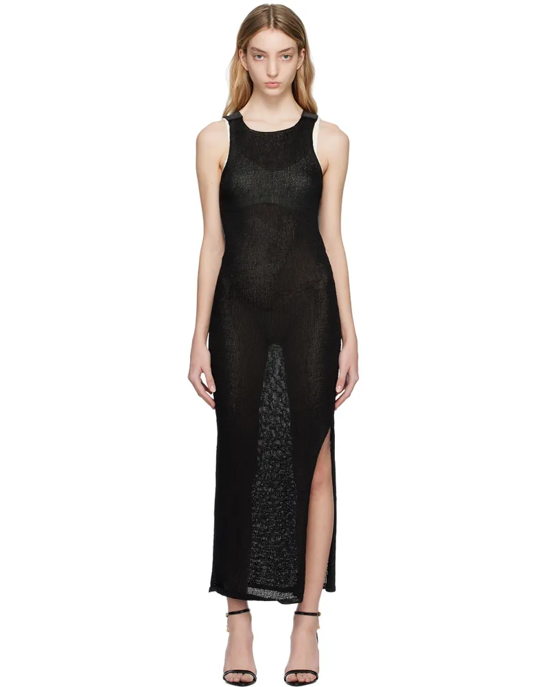 Tom Ford Black Shiny Rafia Tank Maxi Dress Lb999