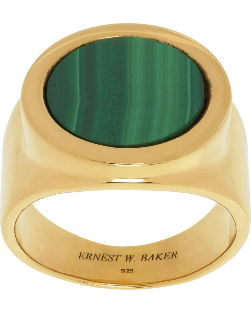 Ernest W. Baker Gold Malachite Stone Natural Stone Ring Malachite