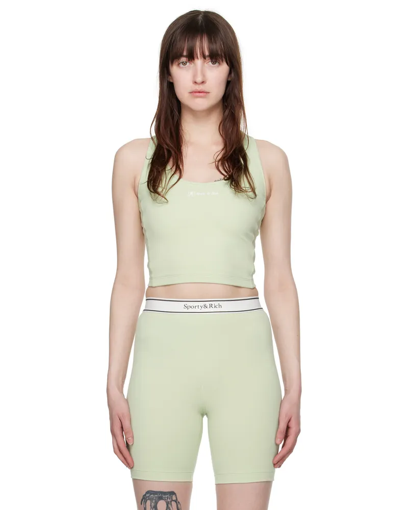 SPORTY & RICH Green Runner Script Tank Top Sage