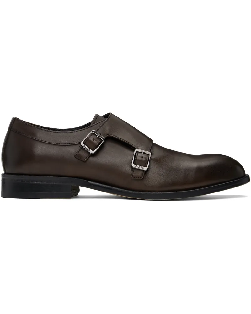 HUGO BOSS Brown Leather Flexible Sole Monkstraps 201-dark