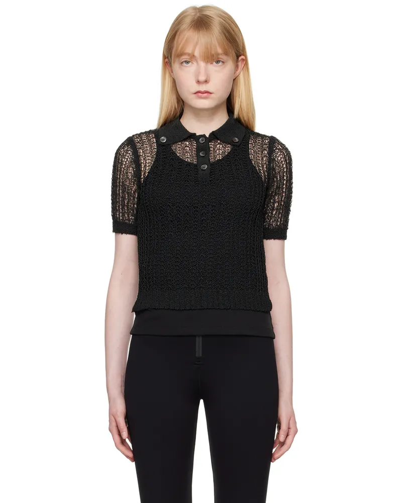 RECTO Black Net Crop Polo Black