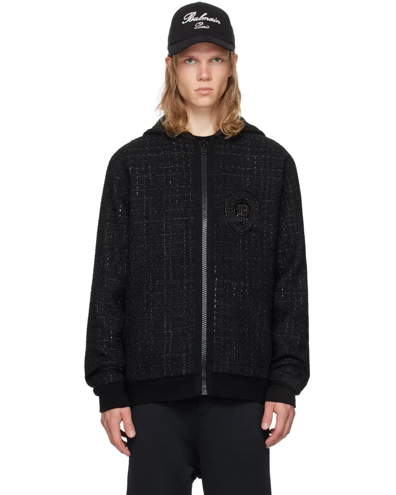 Balmain Black Relaxed-Fit Hoodie 0pa