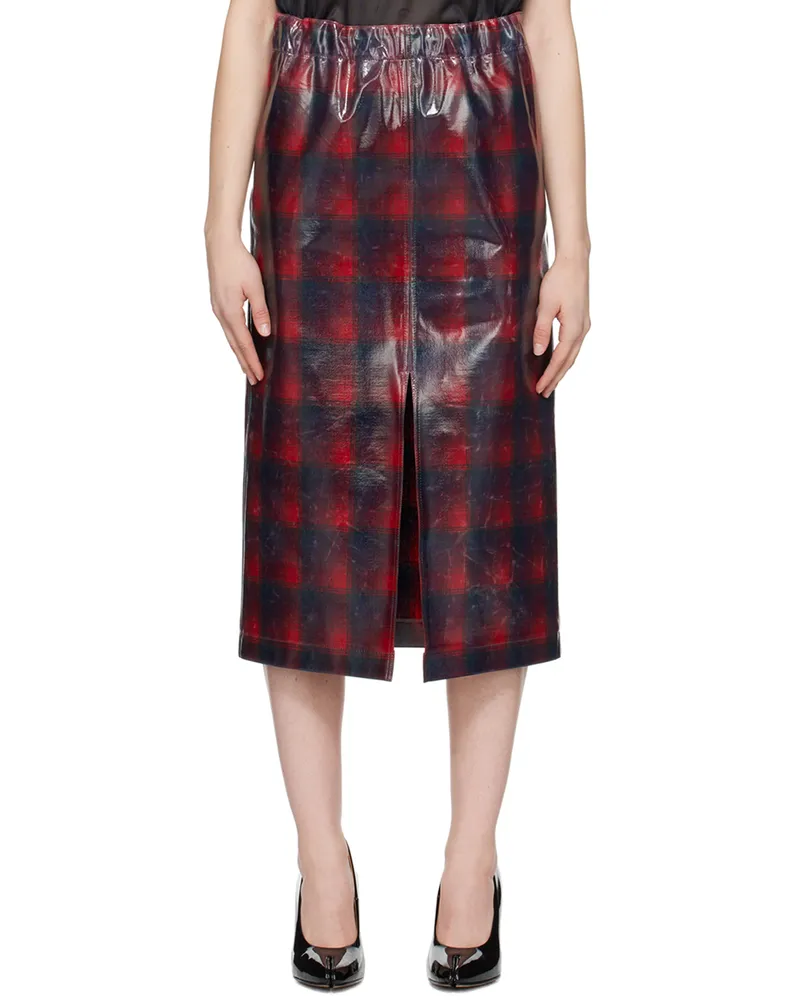 Maison Margiela Red Check Midi Skirt 001f