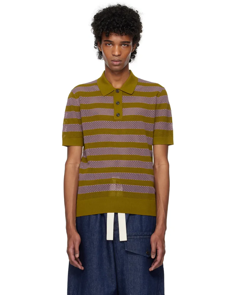 Dries van Noten Green & Purple Striped Polo 607