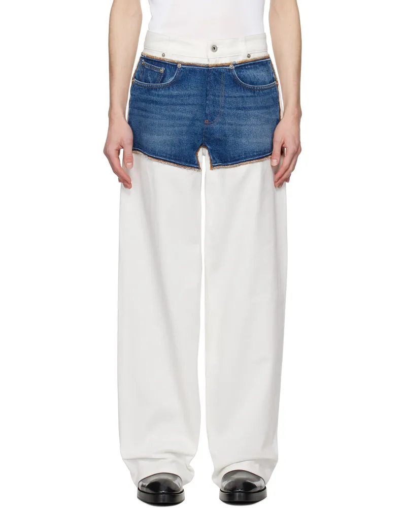 Jean Paul Gaultier White & Blue 'The Petit Grand' Jeans 0357-ecru