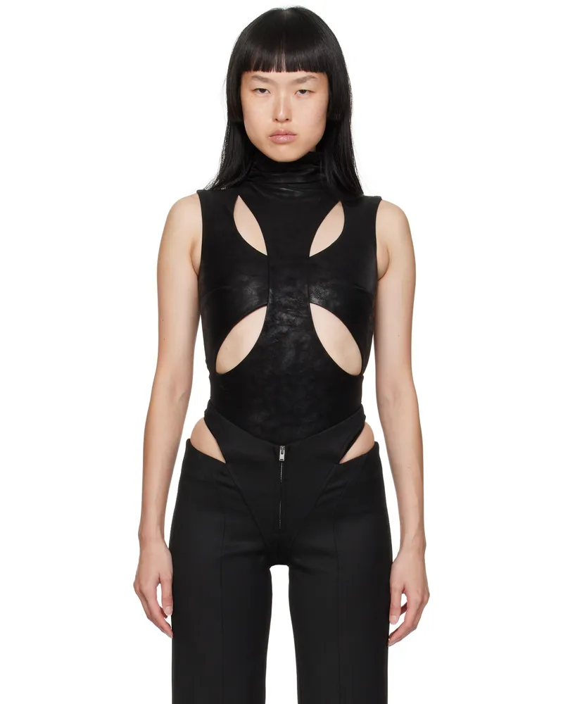 MISBHV Black Butterfly Faux-Leather Bodysuit Black