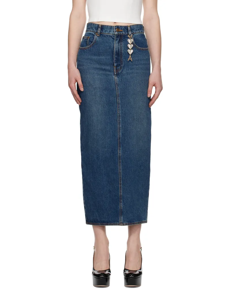 Area Blue Zip Slit Denim Midi Skirt Dark