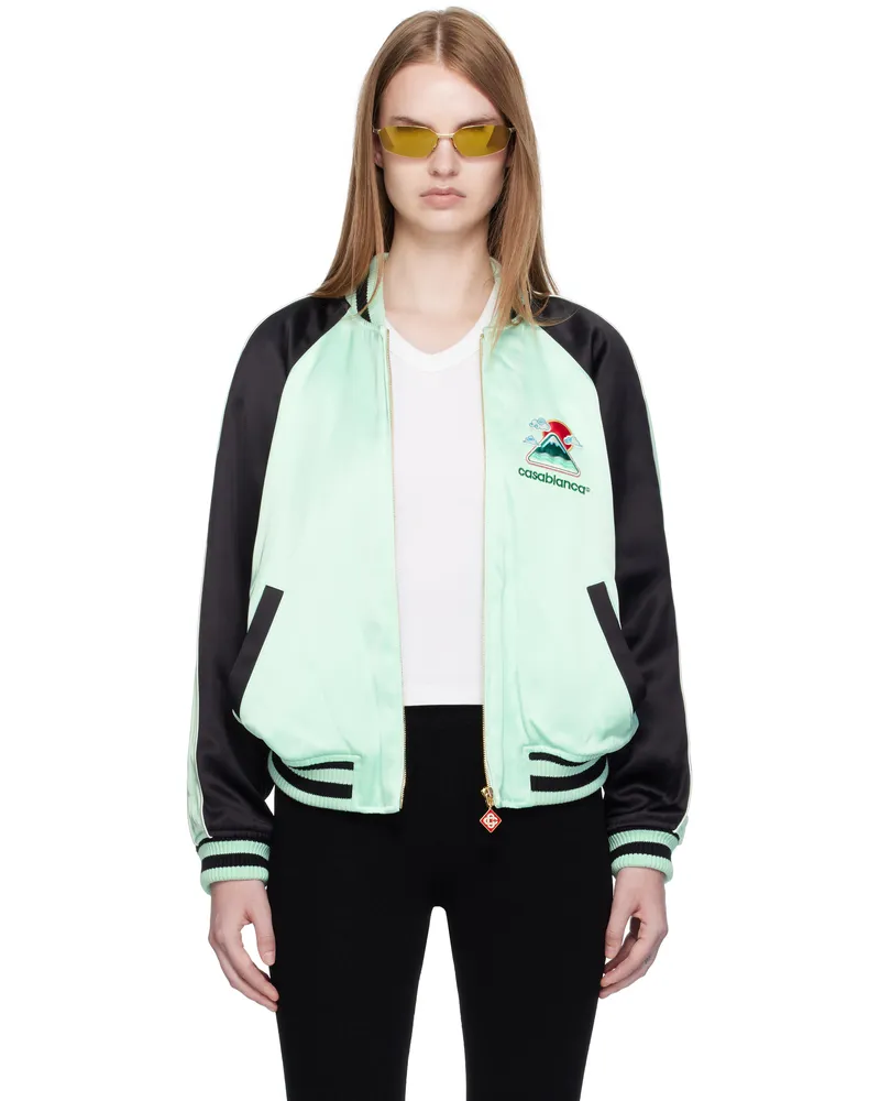 Casablanca Paris Green & Black Embroidered Satin Bomber Jacket Mint