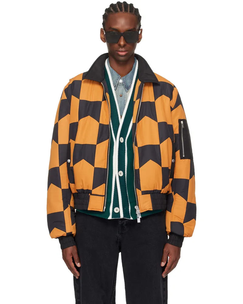 RHUDE Orange & Black MA1 Bomber Jacket Black