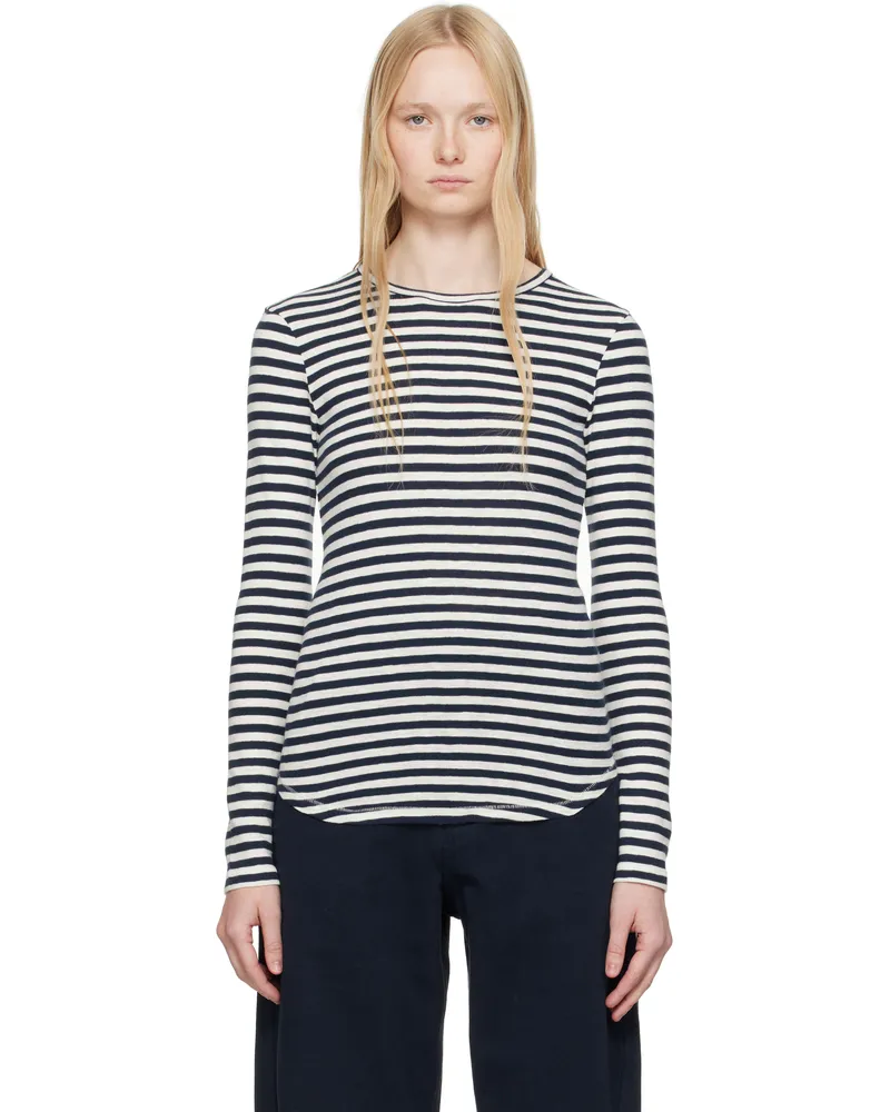 YMC Navy & White Earth Stripe T-shirt 40-navy-white