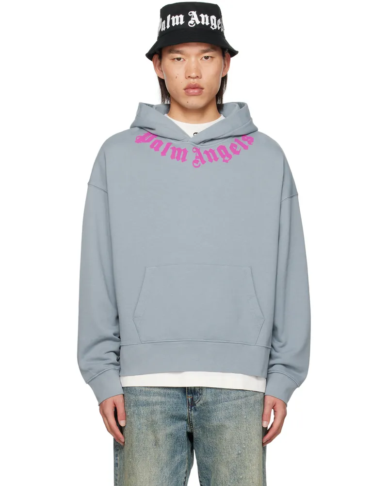 Palm Angels Gray Printed Hoodie Light