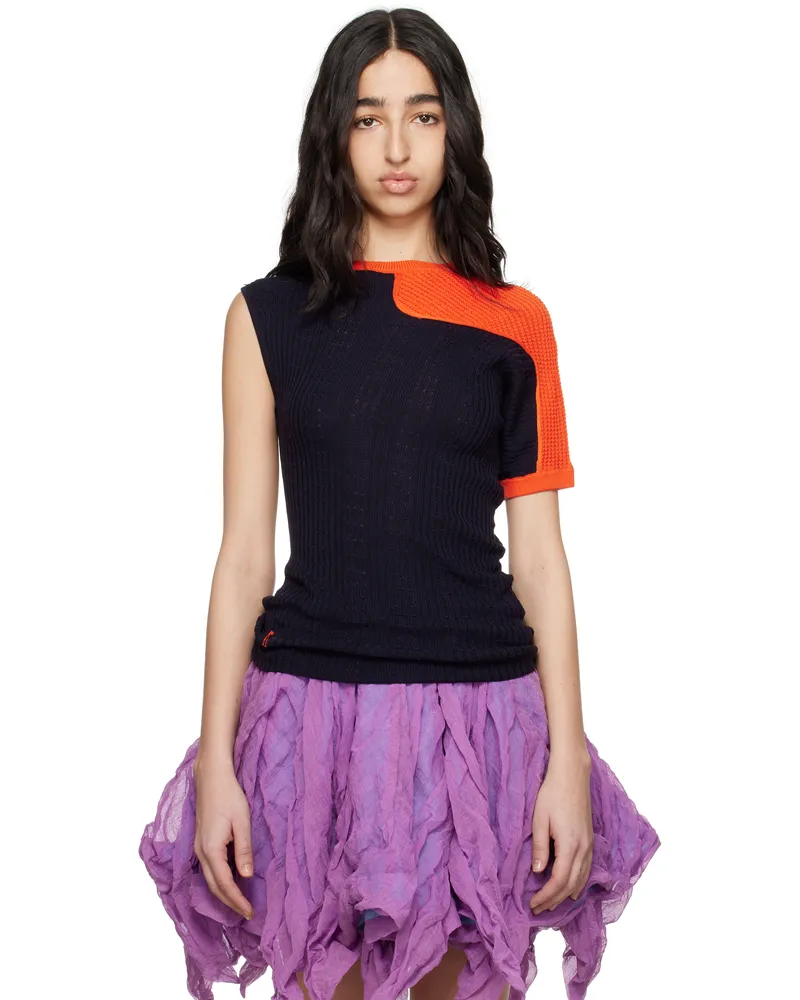 KIKO KOSTADINOV Navy & Orange Nomas Asymmetric Knit Raglan Sweater Eclipse