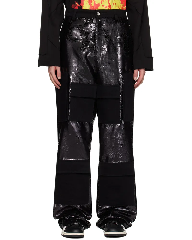WHO DECIDES WAR Black Sequin Pocket Cargo Pants Coal