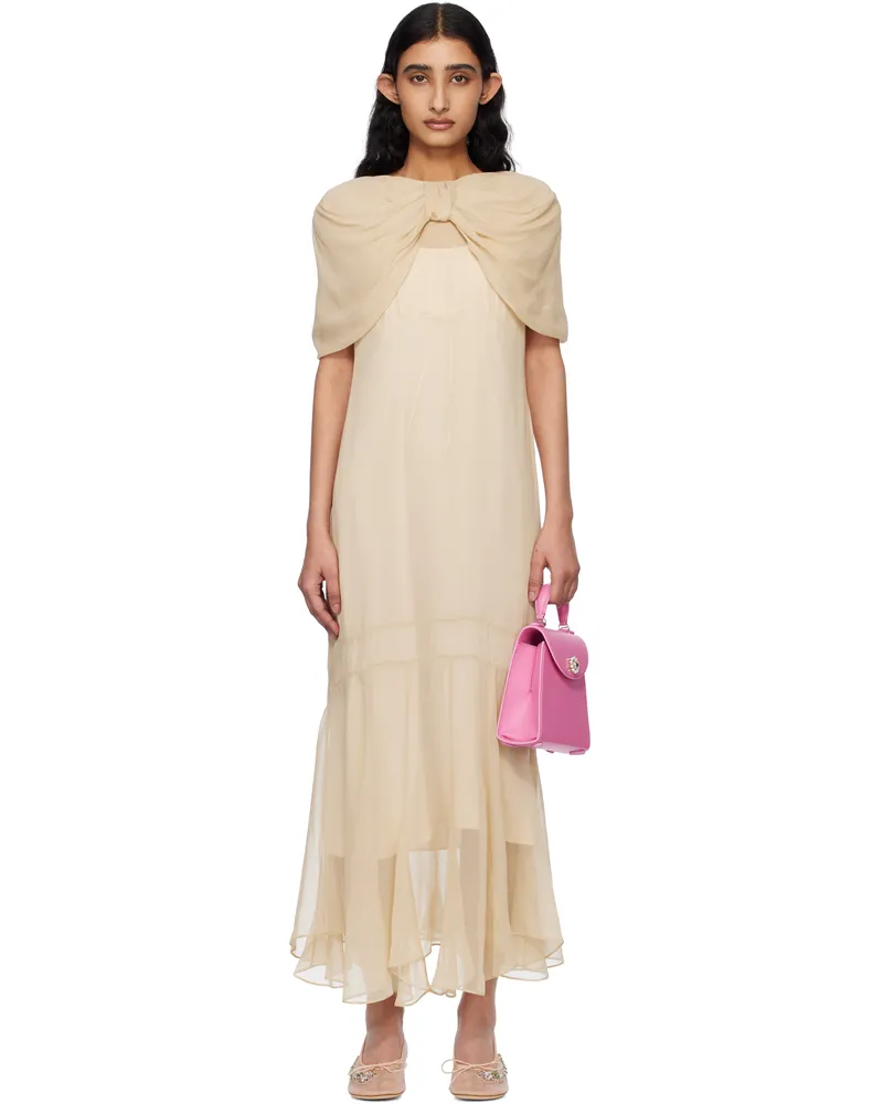 Simone Rocha Beige Extended Bow Multi-Seam Maxi Dress Biscuit
