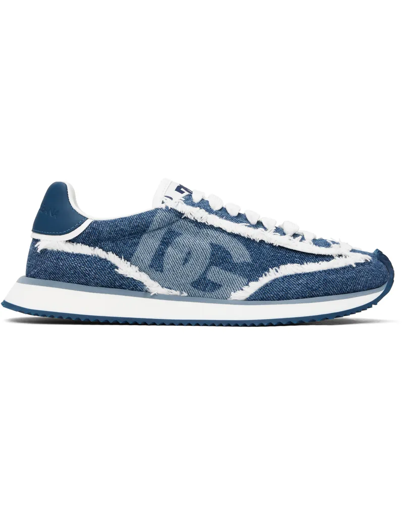Dolce & Gabbana Blue Mixed-Material 'DG' Cushion Sneakers 8l649