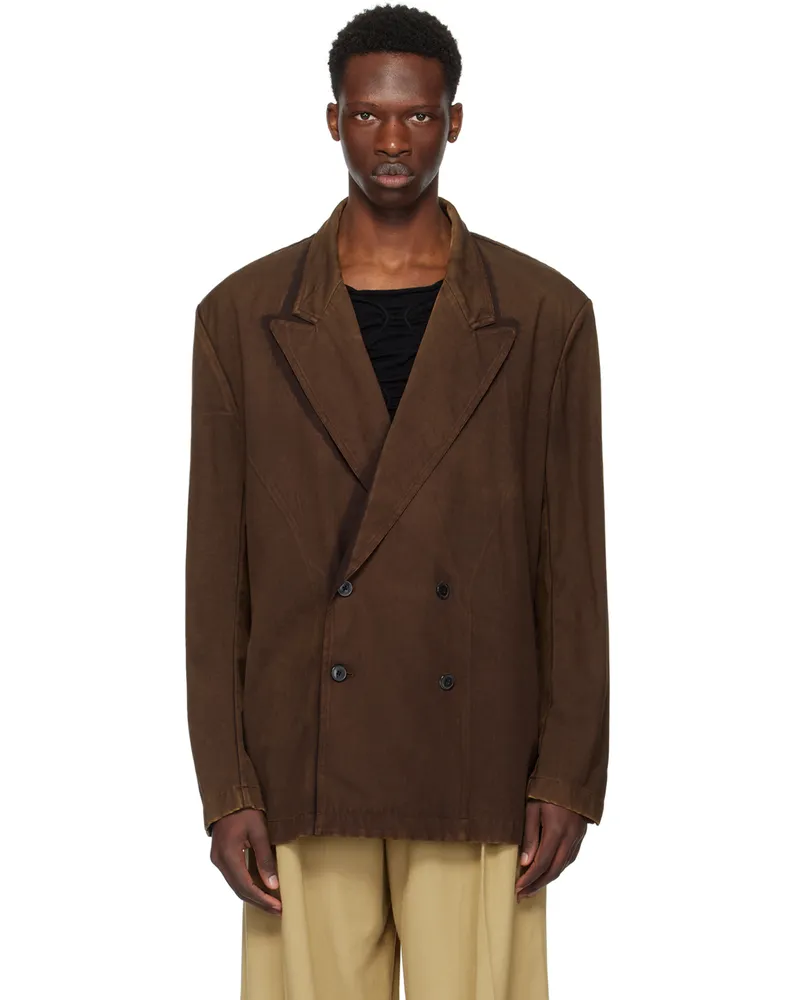 Dries van Noten Brown Double-Breasted Blazer 703