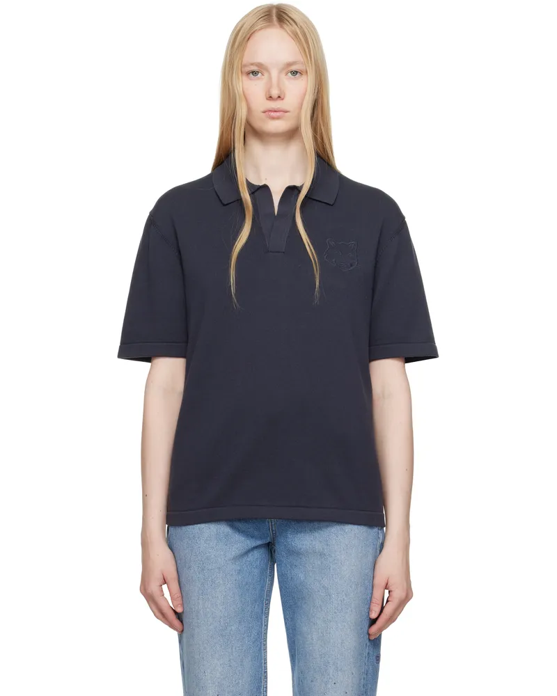 Kitsuné Gray Bold Fox Head Embroidered Knitted Polo 0076