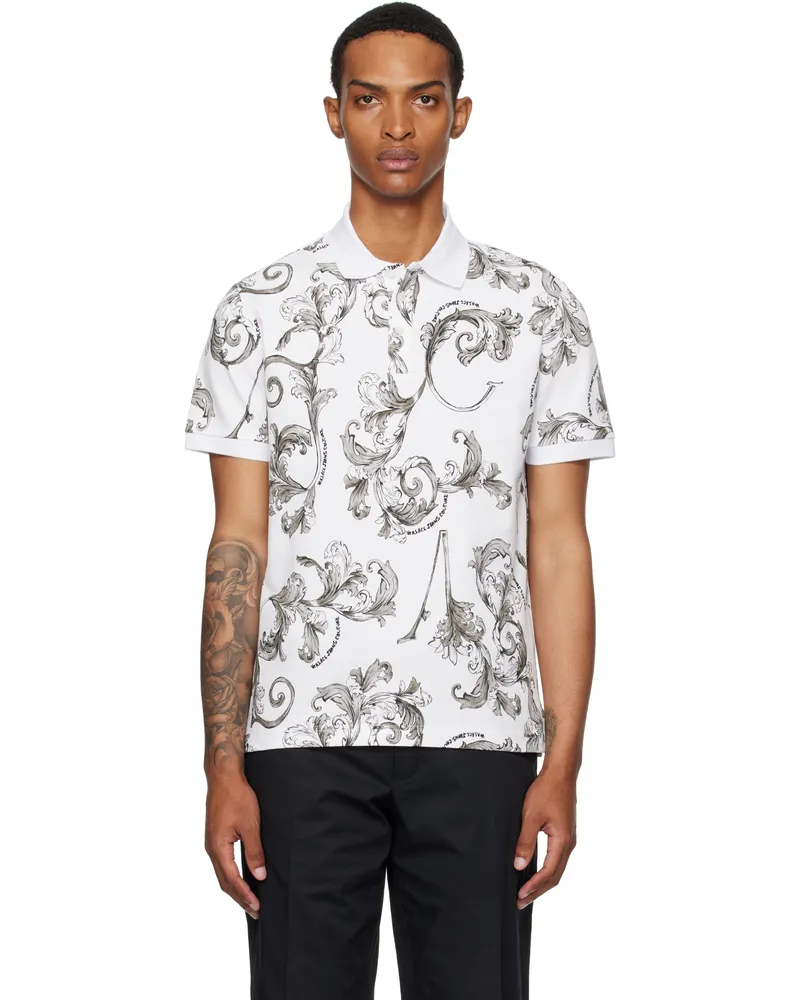 Versace Jeans White & Gray Outline Barocco Polo E003-white