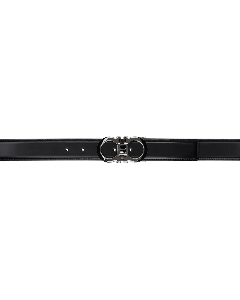 Ferragamo Black & Brown Reversible Gancini Belt Nero