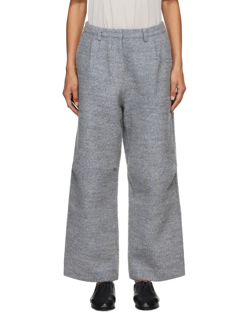 Deiji Studios Gray Boiled Wool Trousers Blue