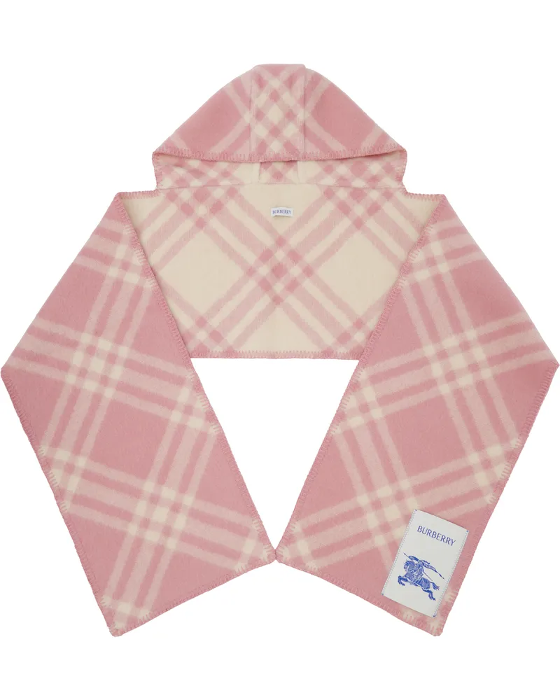 Burberry Pink & Off-White Check Hooded Scarf Sugar