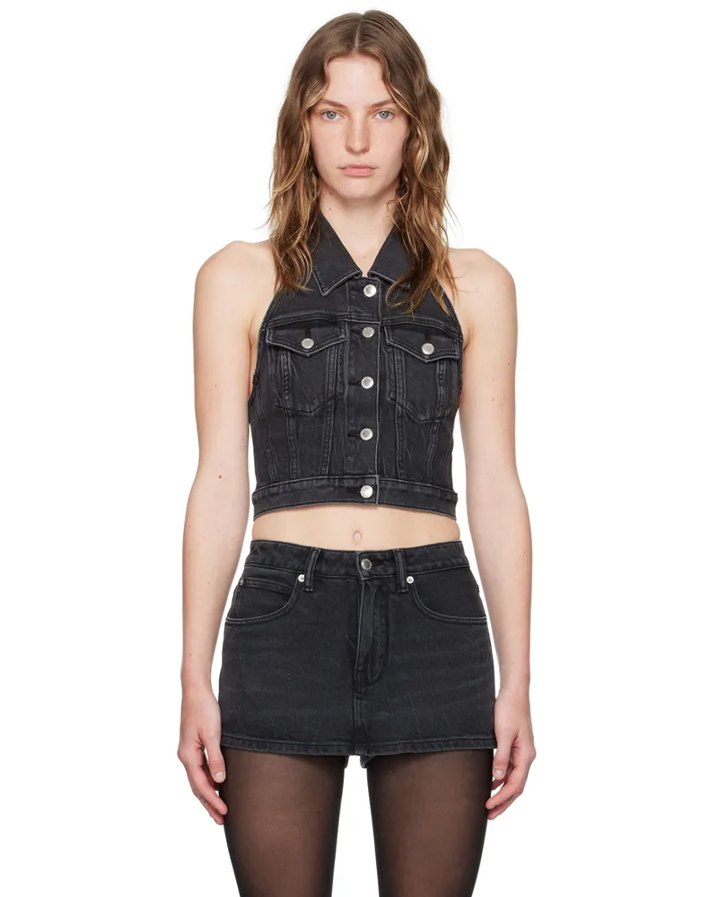 Alexander Wang Black Halter Denim Vest Grey