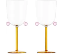Pink & Orange Pompom Wine Glass Set