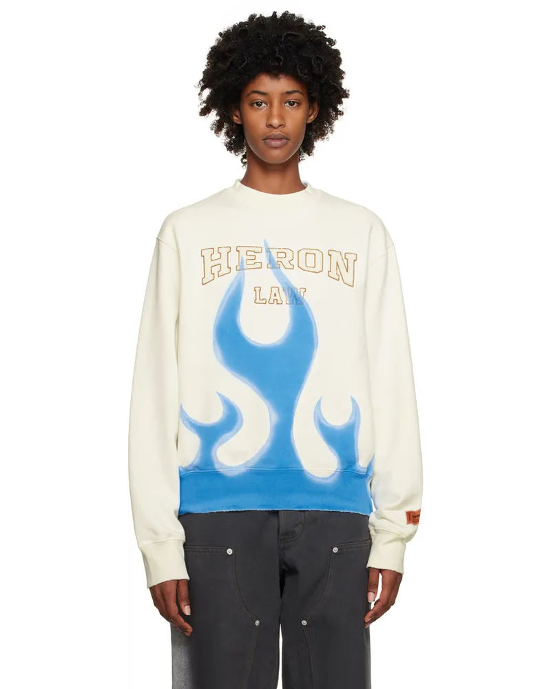 Heron Preston White Law Flames Sweatshirt White