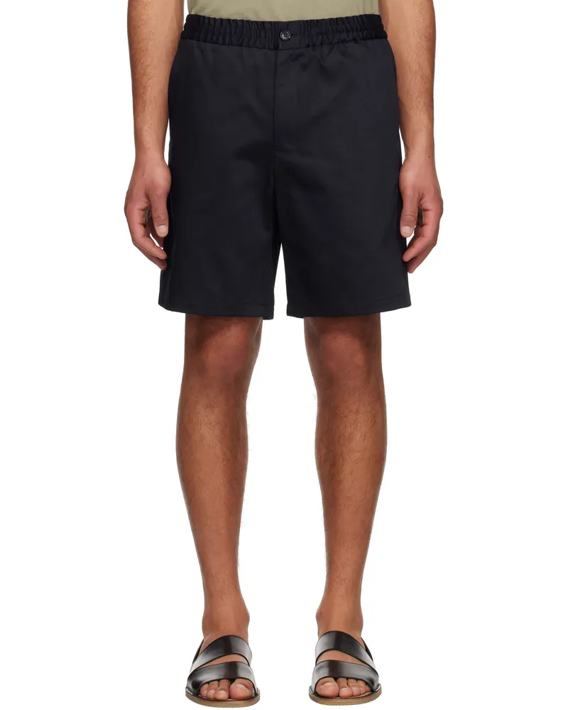 AMI Paris Navy Cotton Elasticated Waist Shorts 4011
