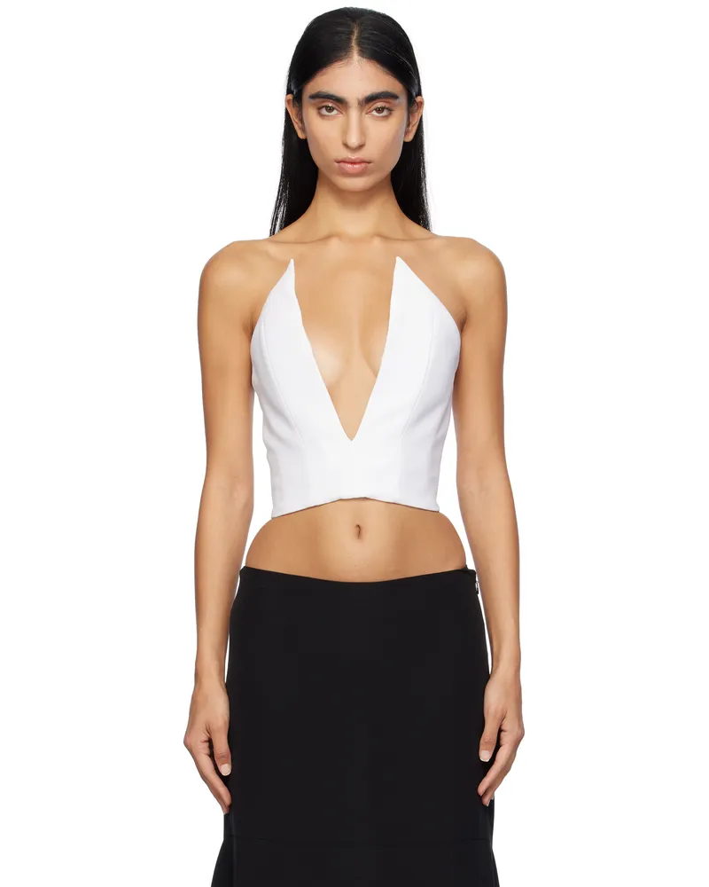Mônot White V-Neck Corset Top White