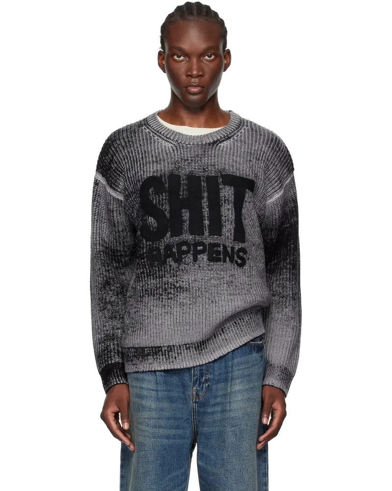 R13 Black & Gray Boyfriend Sweater Distressed