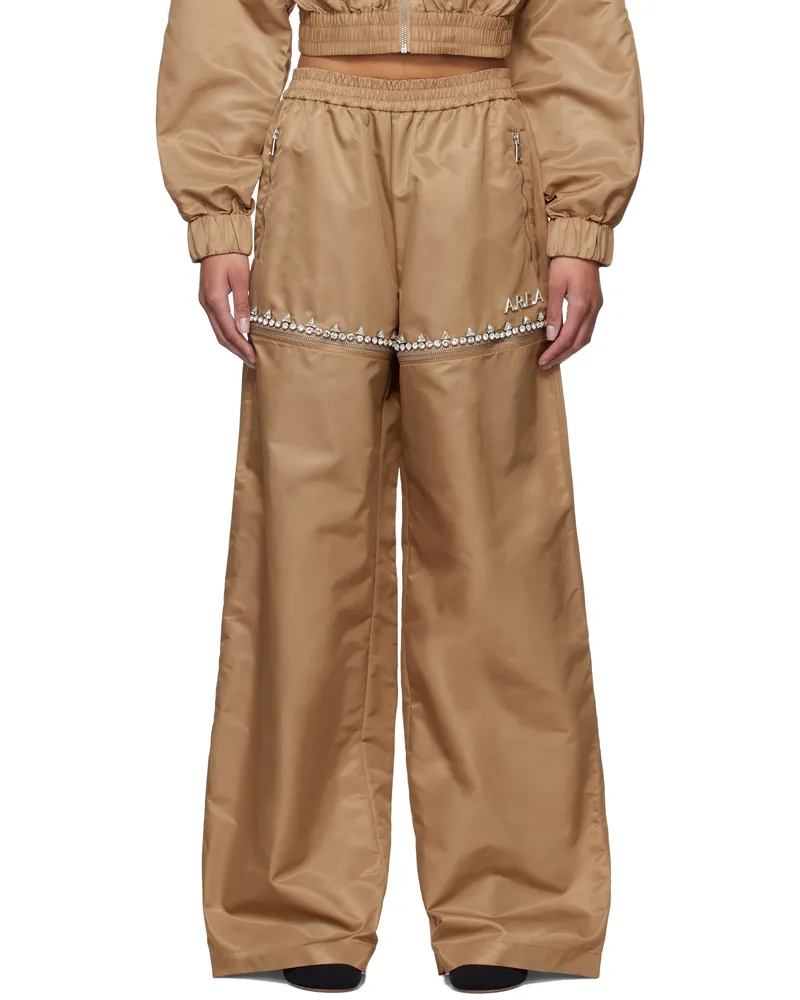 Area Tan Crystal Slit Track Pants Camel