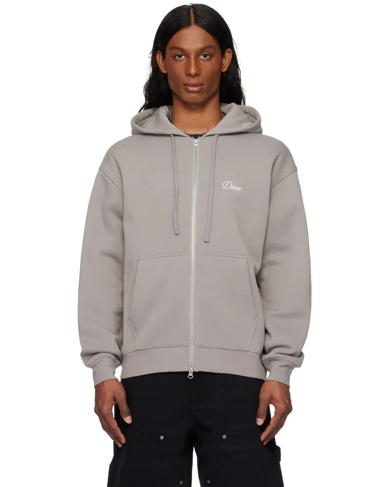 Dime Gray Cursive Zip Hoodie Charcoal