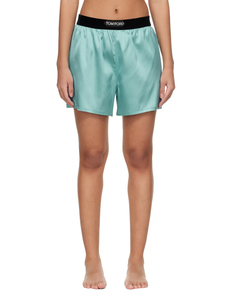 Tom Ford Blue Stretch Silk Satin Boxer Shorts Hb131