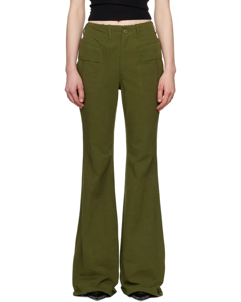 R13 Khaki Flare Leg Trousers Olive
