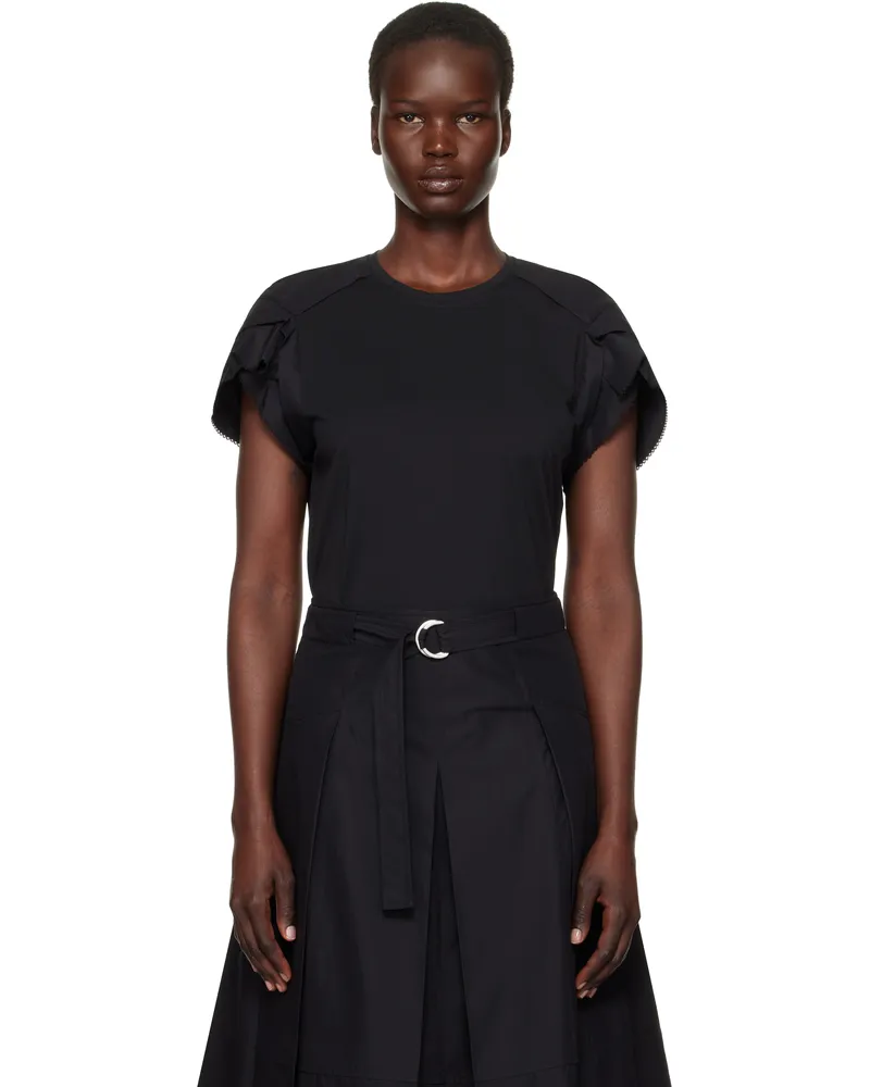 3.1 phillip lim Black Cascade Drape Combo T-shirt Black