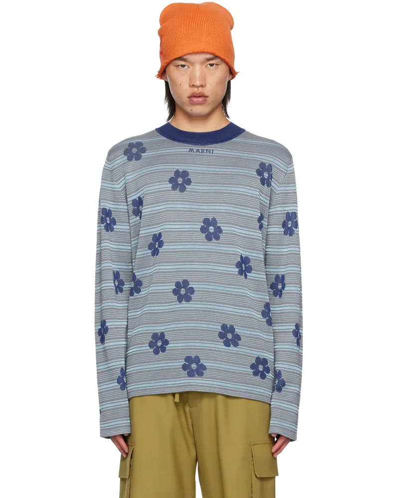 Marni Blue Striped Floral Sweater Flb57