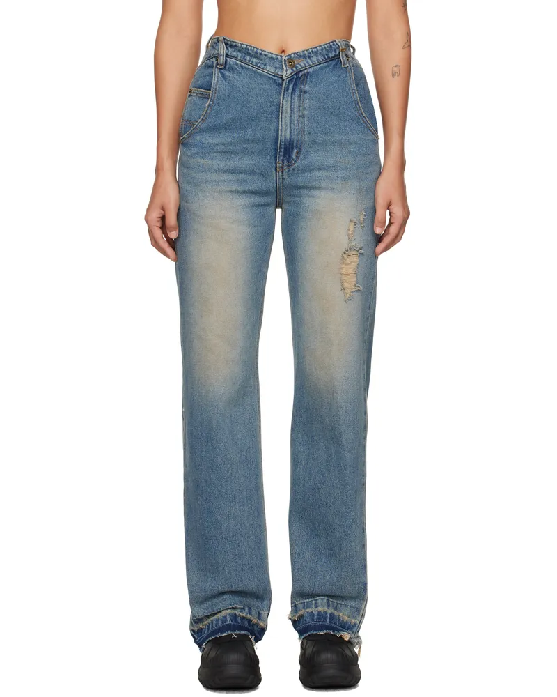 WE 11 DONE Blue Heart Jeans Blue