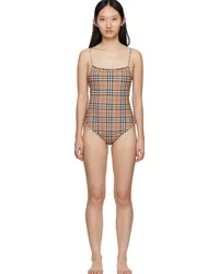 Burberry Beige Check Delia One-Piece Swimsuit Archive