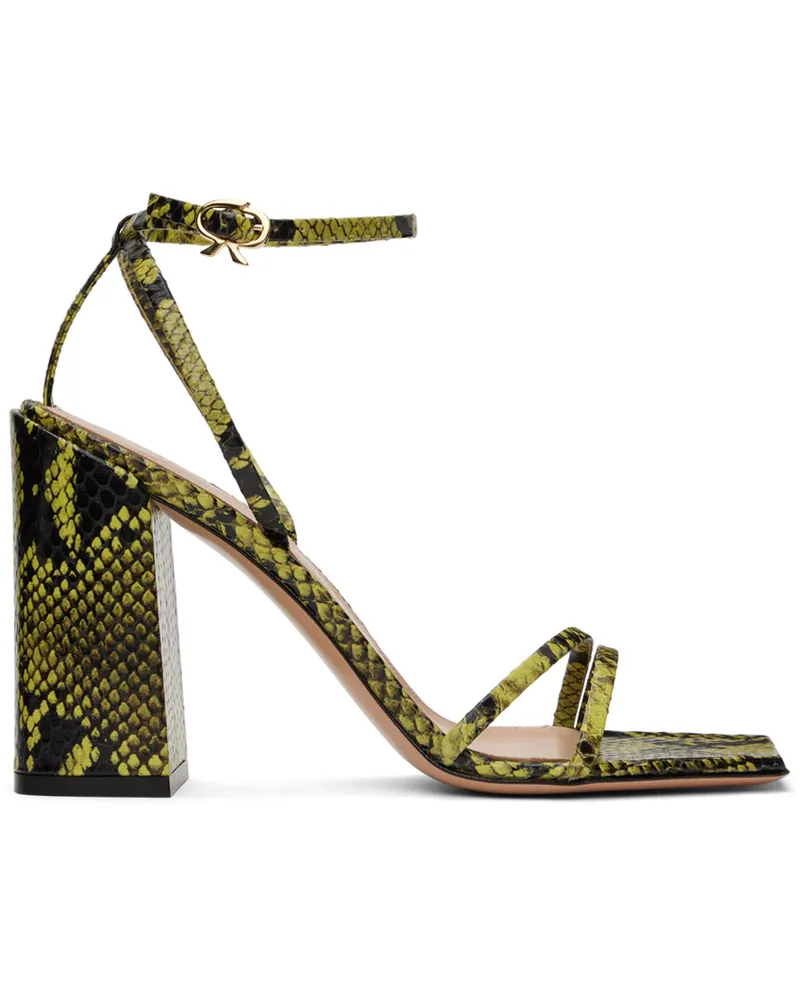 Gianvito Rossi Green & Black Snakeskin Heeled Sandals Pistacchio