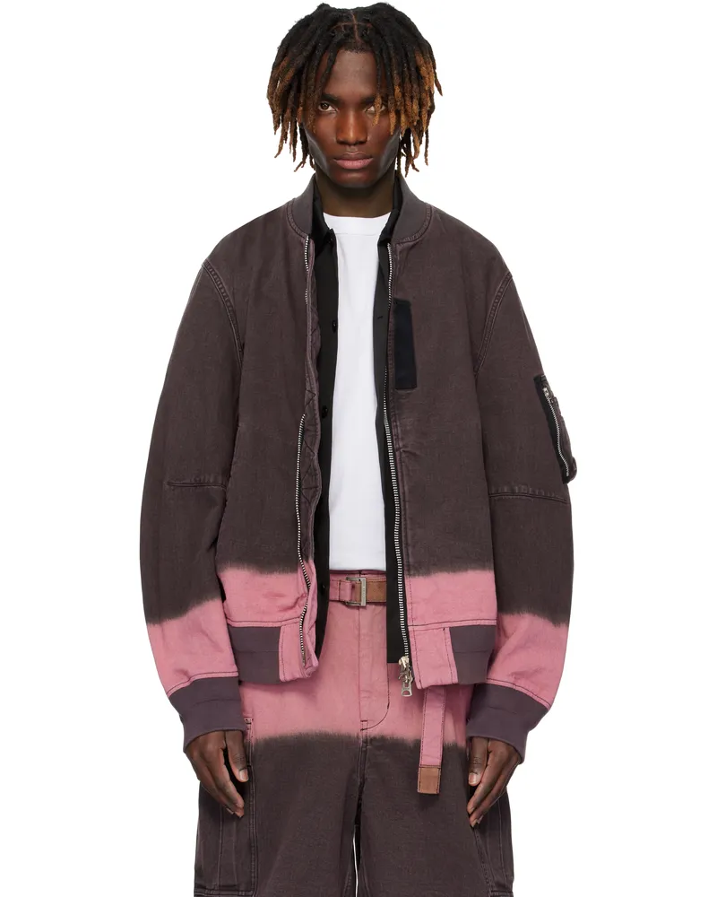 Sacai Gray & Pink Garment-Dyed Denim Bomber Jacket 301
