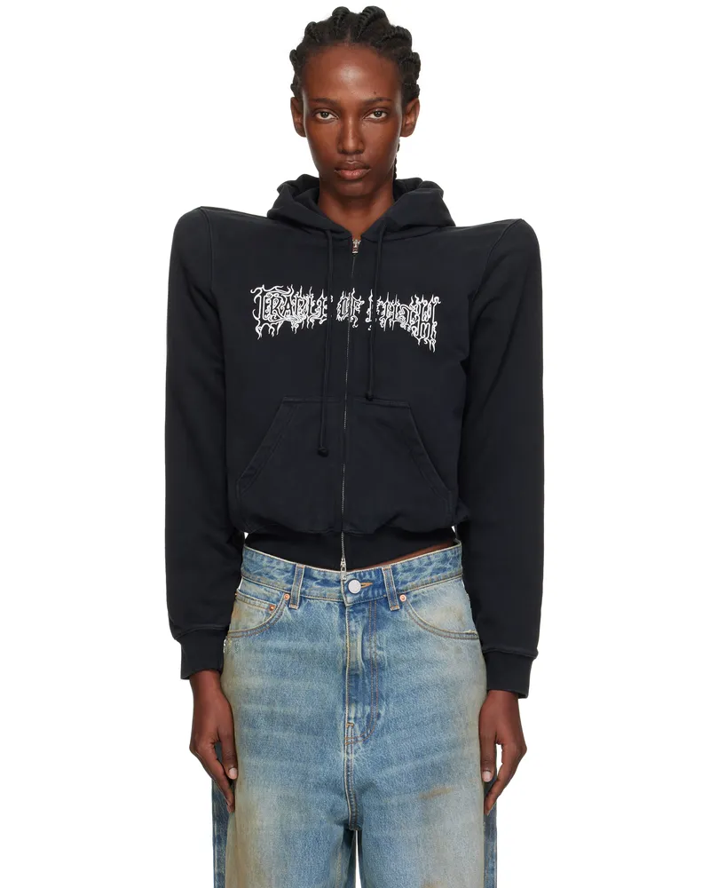 VETEMENTS Black Cradle of Filth Logo Extreme Shoulder Hoodie Washed