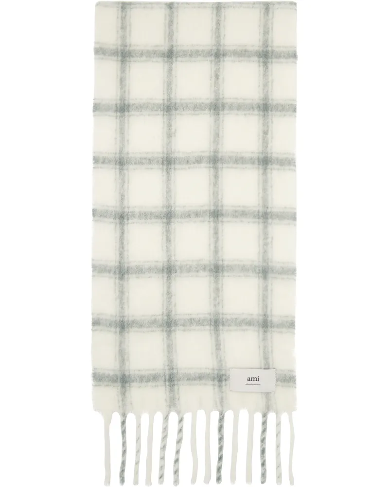 AMI Paris White & Gray Check Ami Scarf White