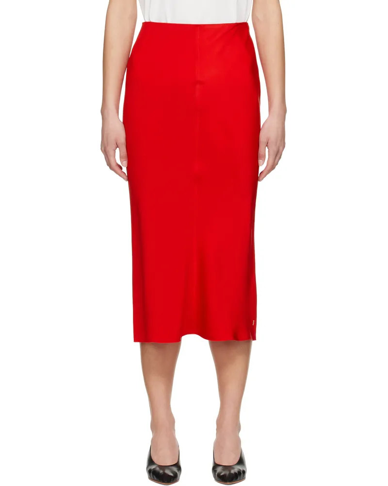 AMI Paris Red Straight Midi Skirt Coquelicot