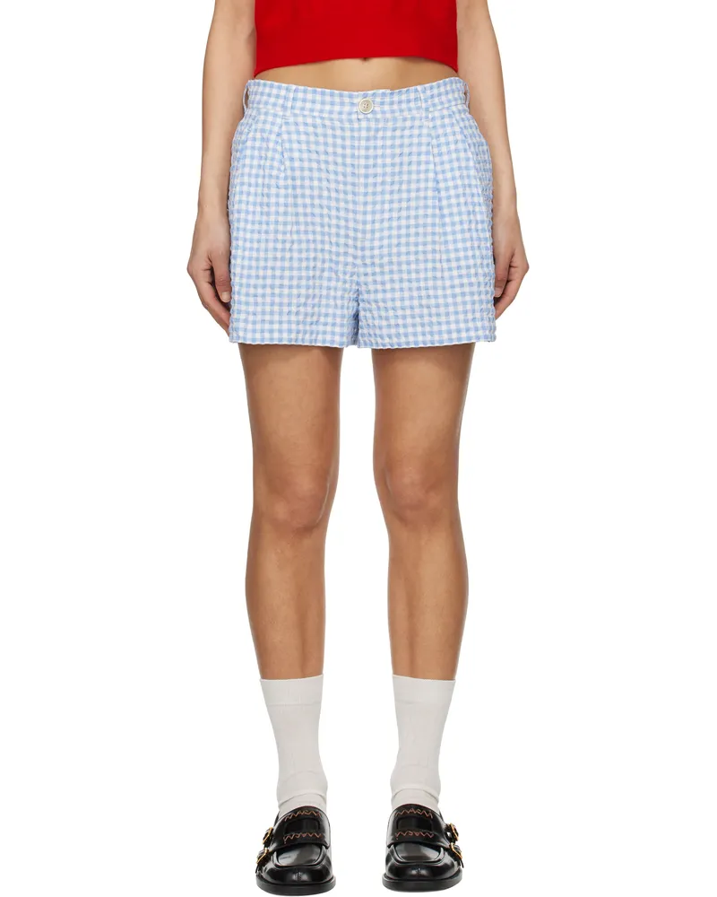 Marni Blue & White Checked Seersucker Shorts Chb21