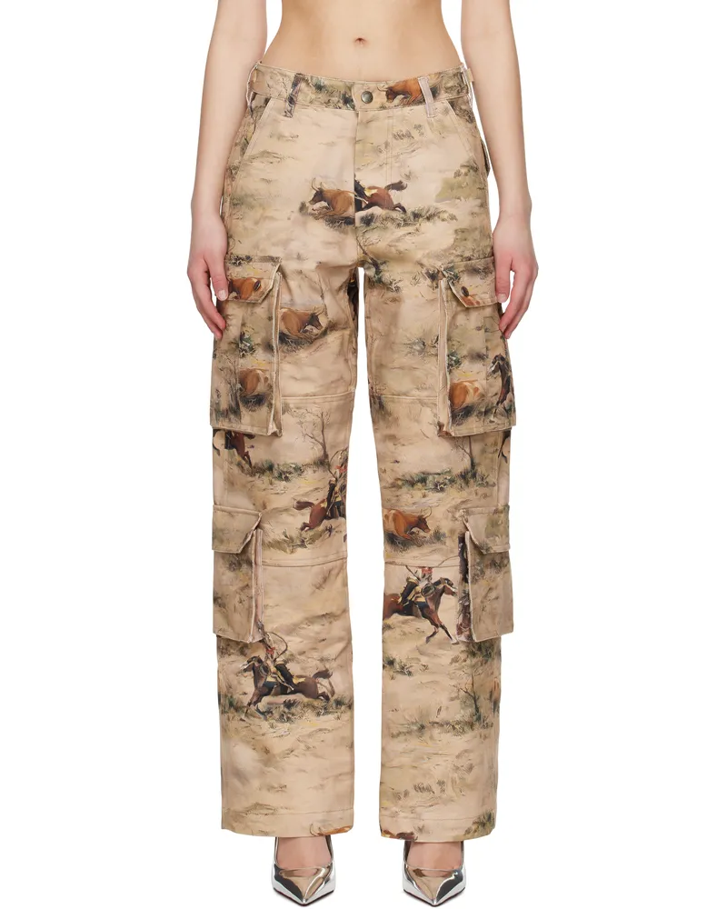 Andersson Bell Beige Cowboy Printed Cargo Pants Beige