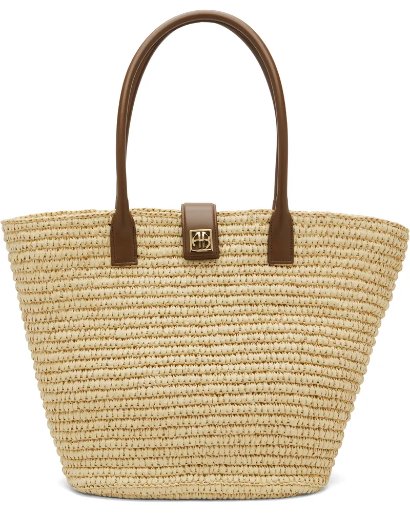 Anine Bing Beige & Brown Lou Monogram Tote Tan